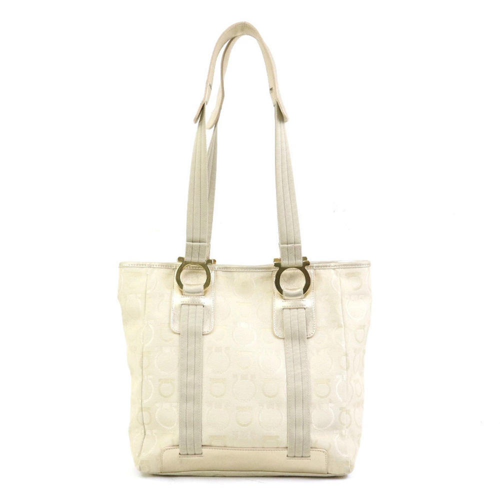 Salvatore Ferragamo shoulder bag Gancini canvas leather Beige Cream gold